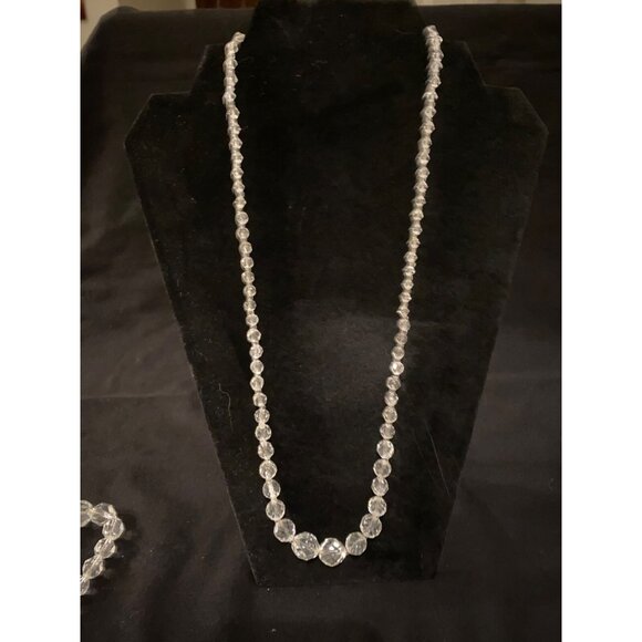 Antique Art Deco Graduated Faceted Cut Lead Crystal Rondelle Necklace 26" - Picture 8 of 12